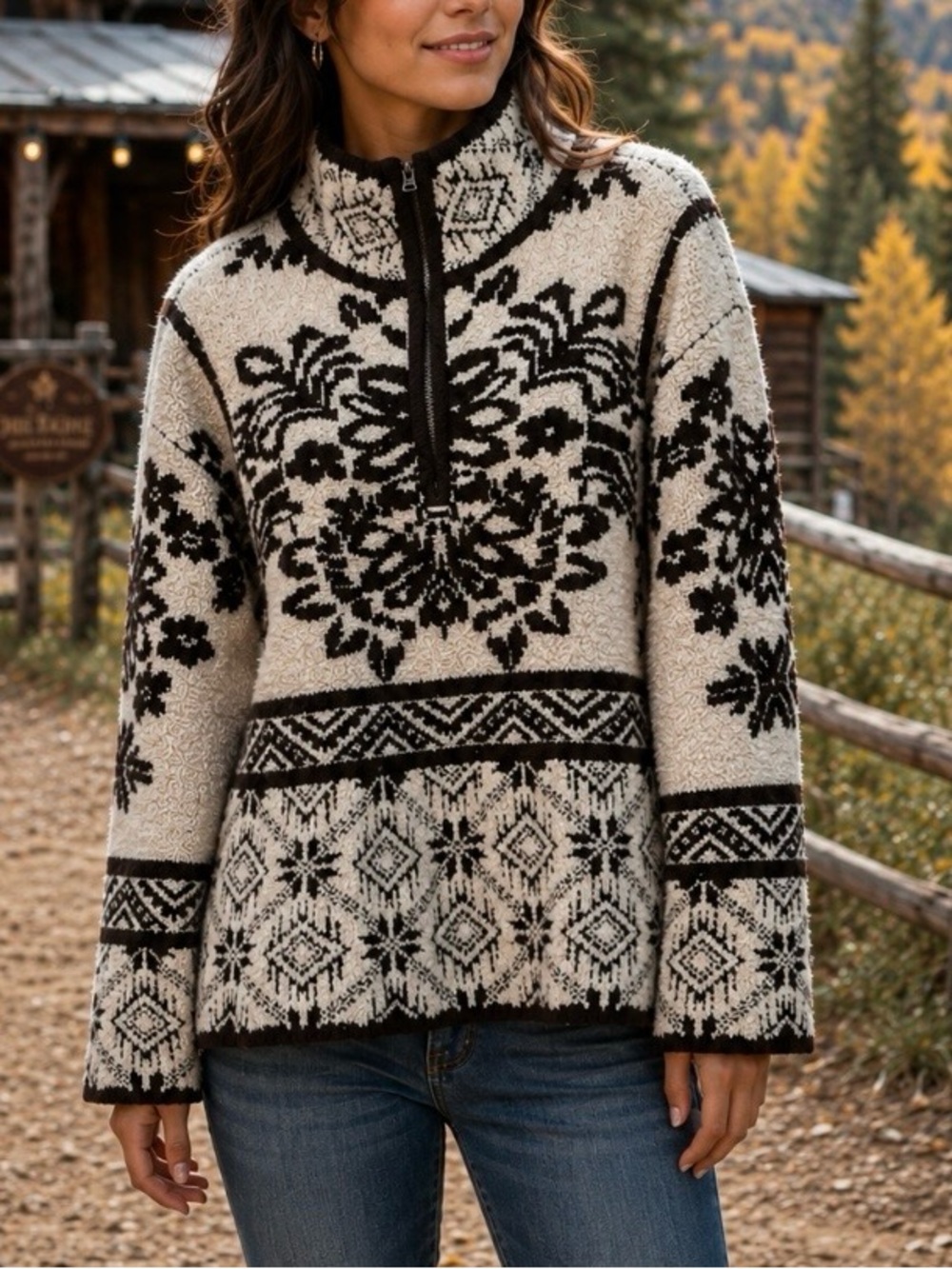 Anthropologie Moth Alaskan Half Zip Nordic Print Sweater
